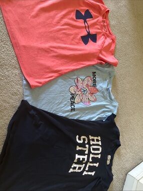 Under Armour Coral Pink Short Sleeve Tee with Navy Logo - Kids